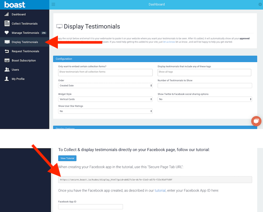 display testimonials on facebook