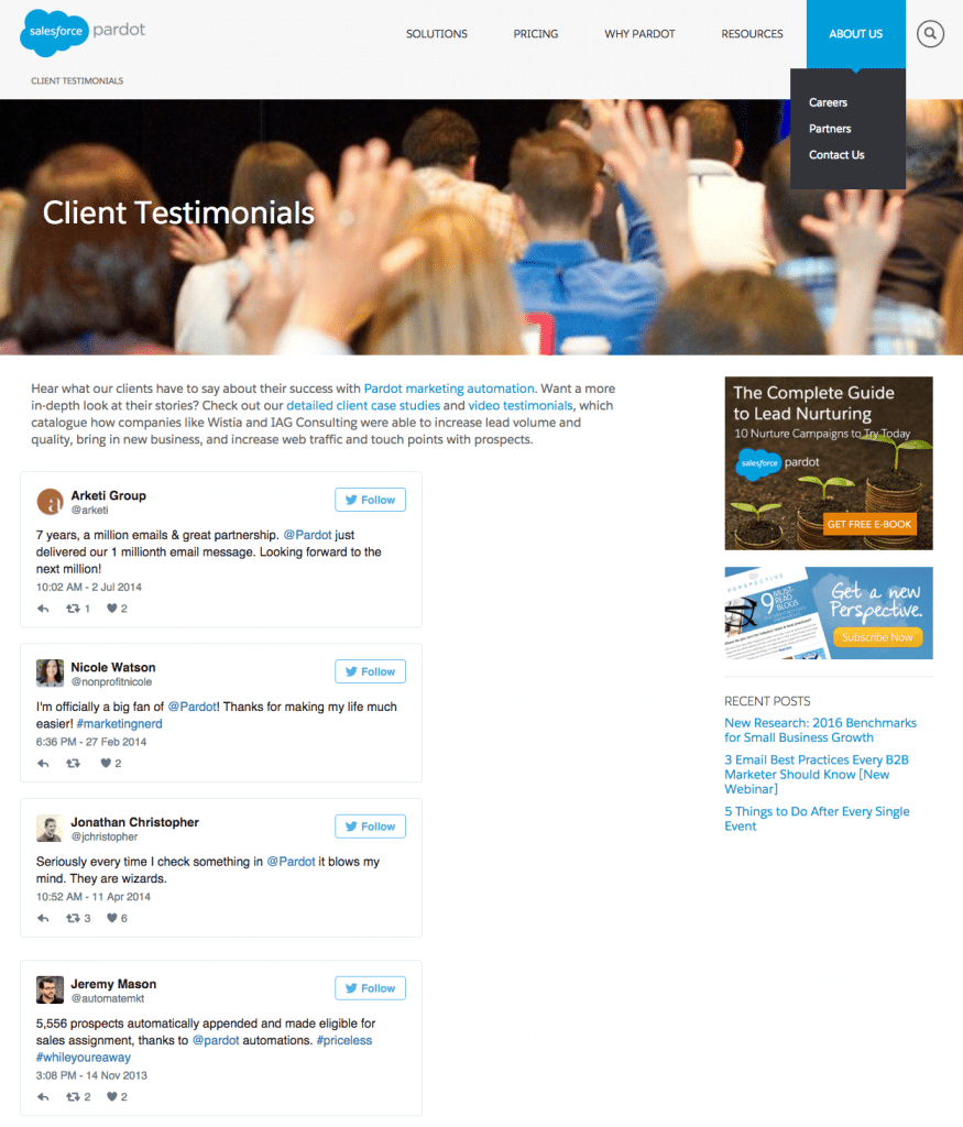 Pardot testimonial examples