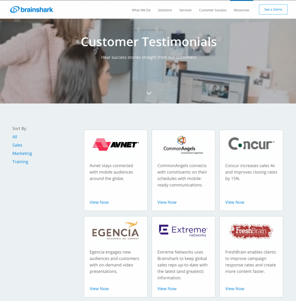 Brainshark Testimonial examples