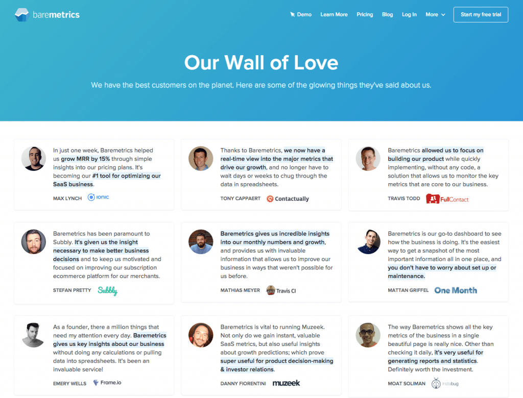 Baremetrics Testimonial Examples