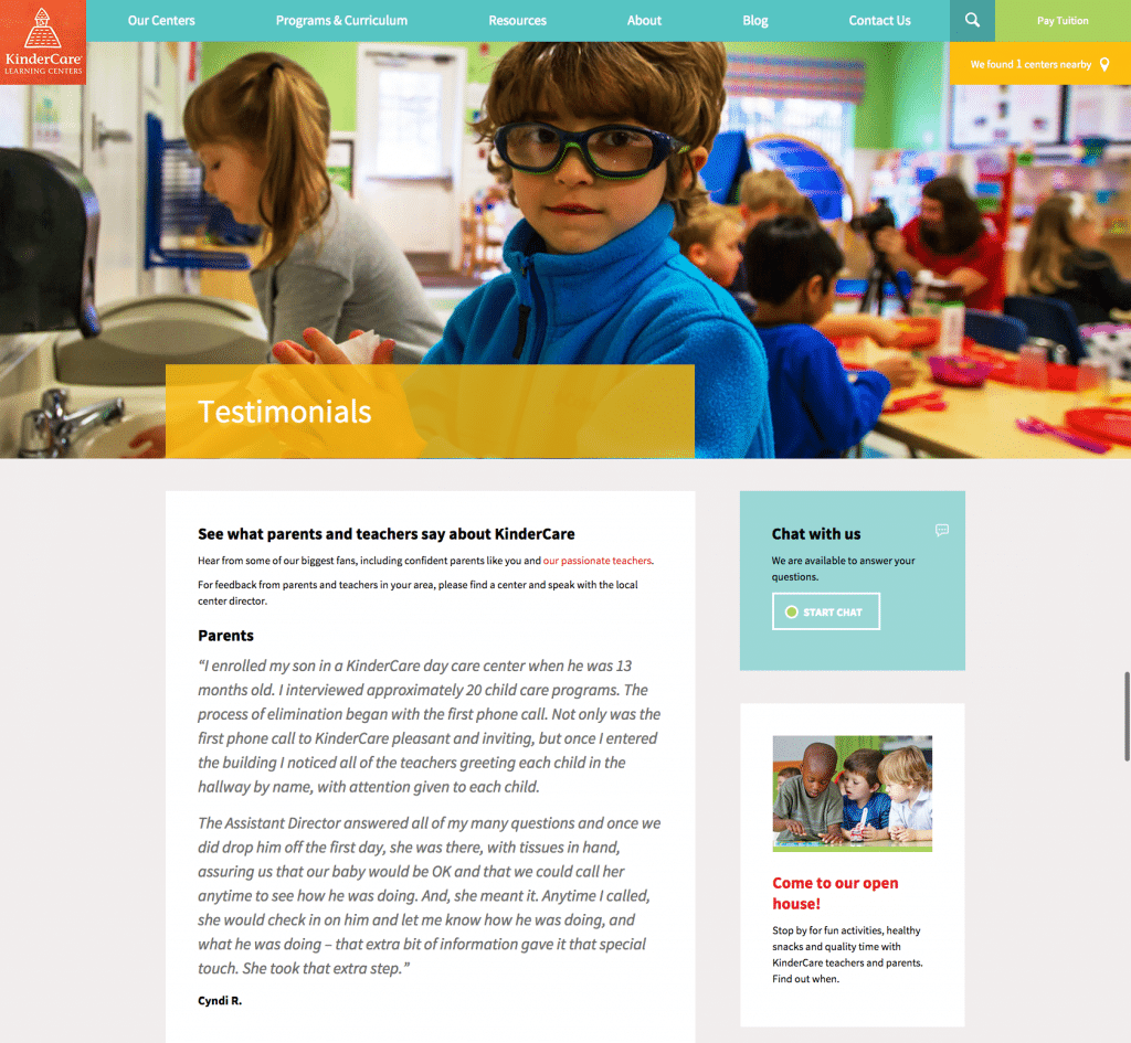 KinderCare Testimonial Examples