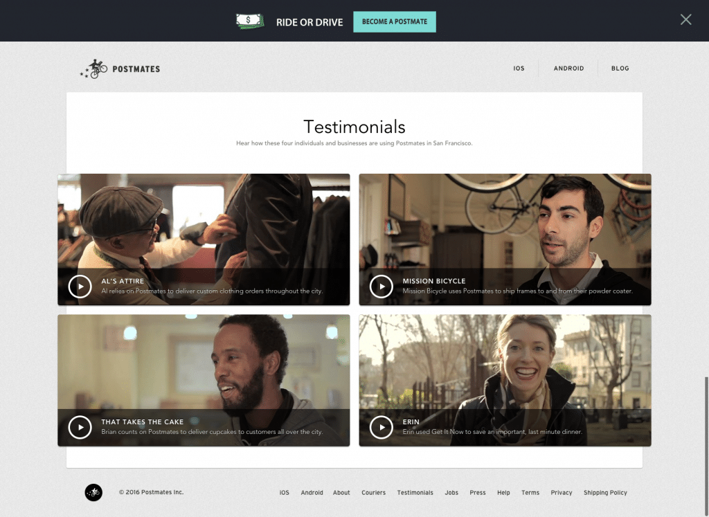 Postmates testimonial examples