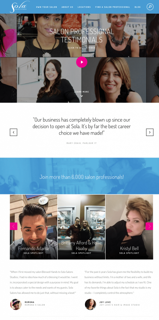 Sola Studios Testimonial Examples