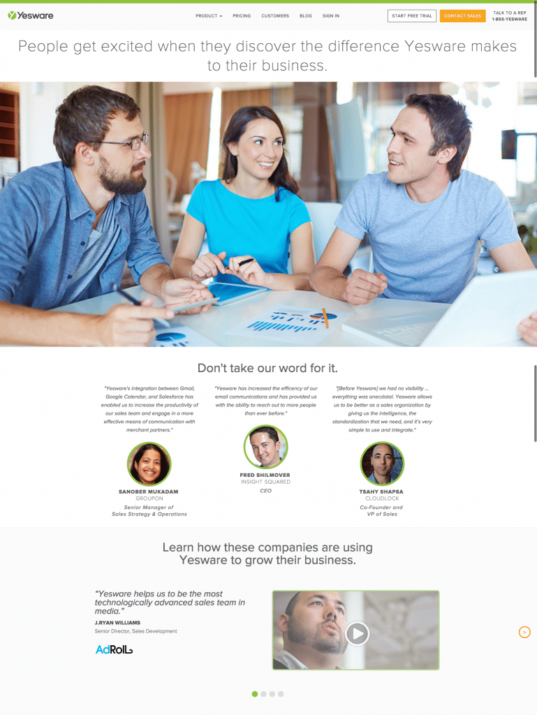 Yesware testimonial examples