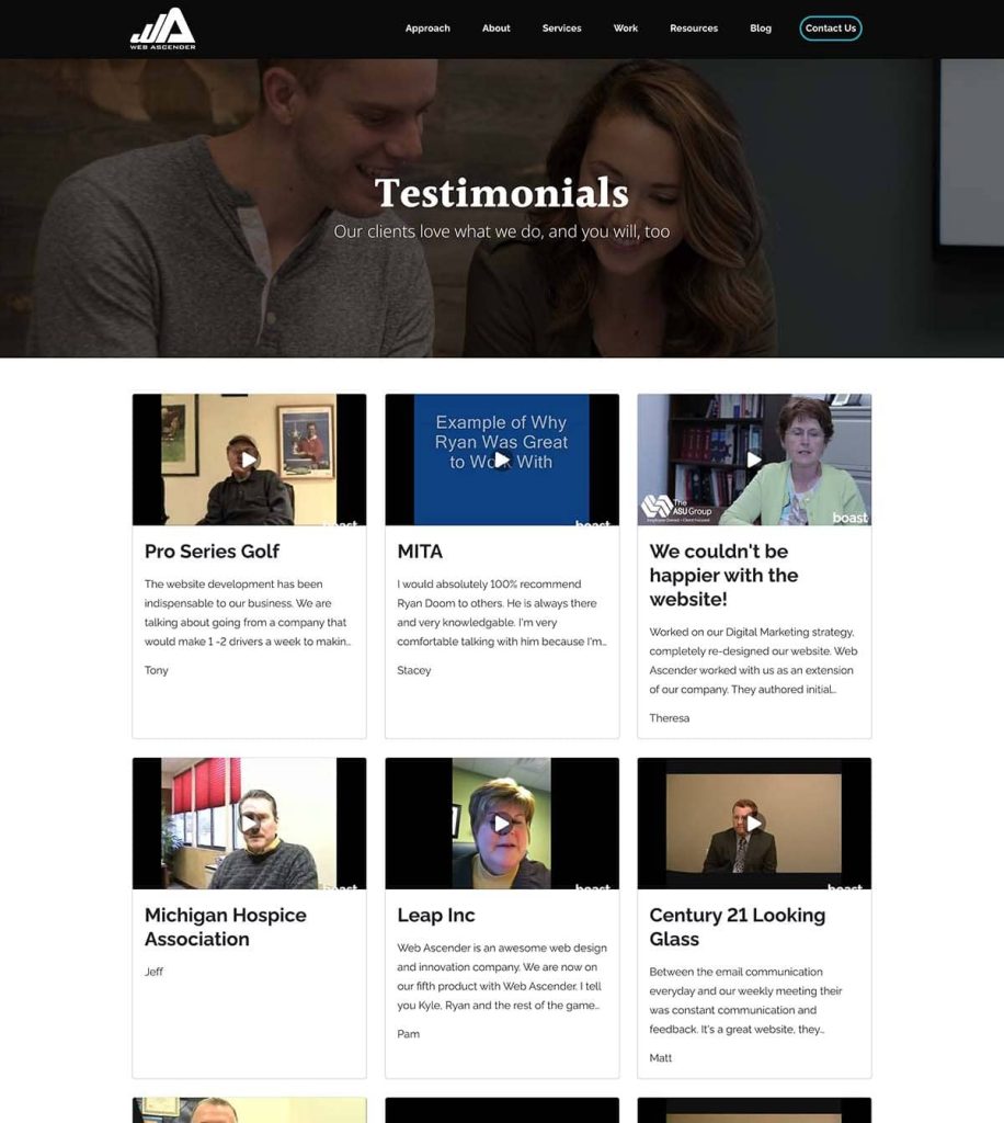 Web Ascender Testimonial Examples