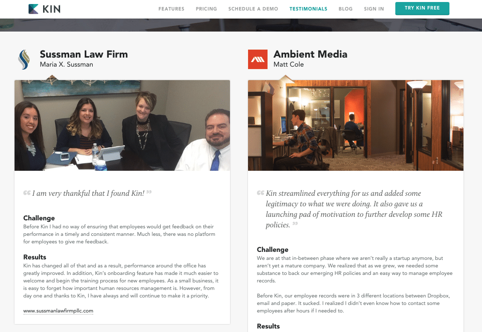 Testimonial page design