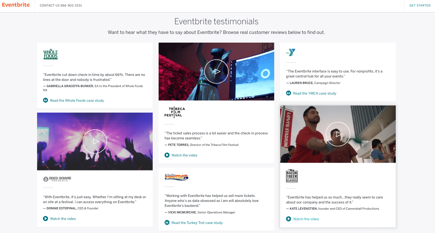 Eventbrite Testimonial Pages