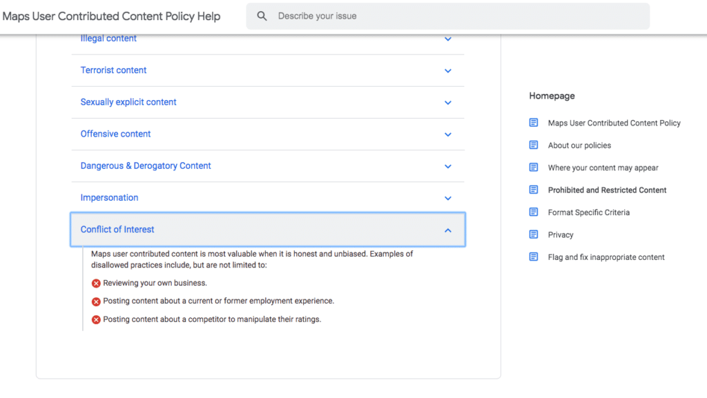 google review policy on conflict of interest