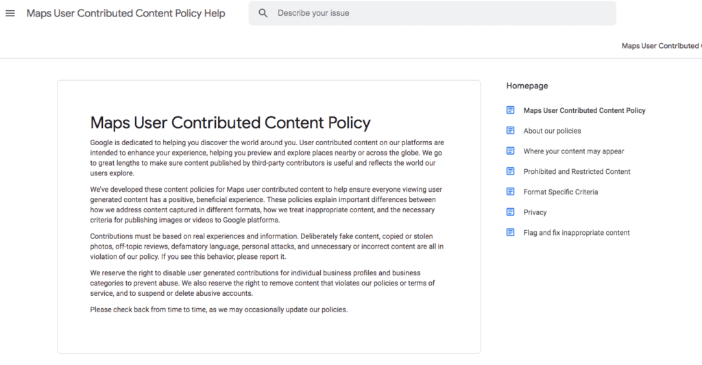 google reviews policy
