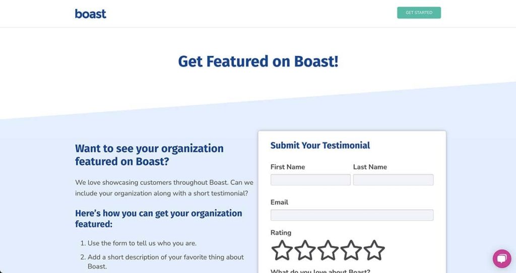 Testimonial collection landing page
