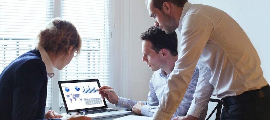 teamwork, business team with laptop in the office, people working