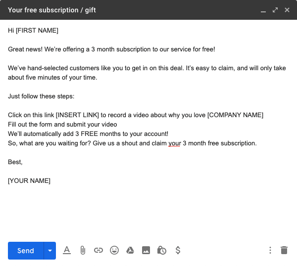 Incentive Testimonial Request Email