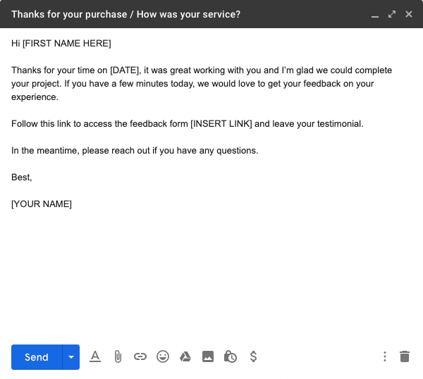 Post-Sale Testimonial Request Email