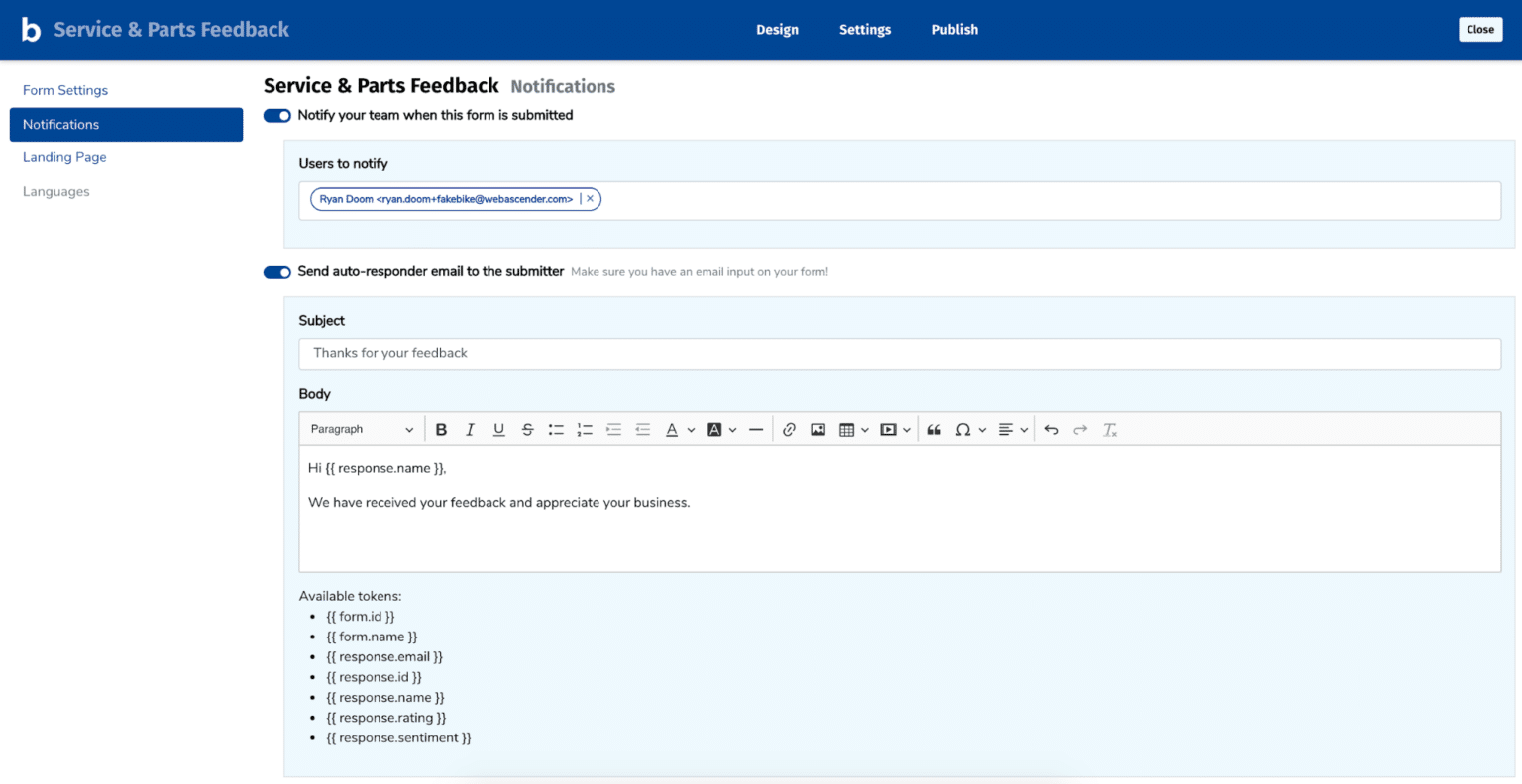 Enhanced form notifications
