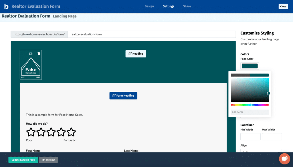 custom landing page