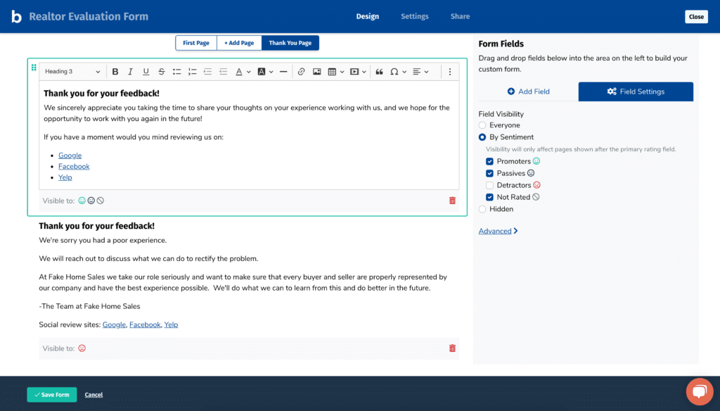 customize based on sentiment