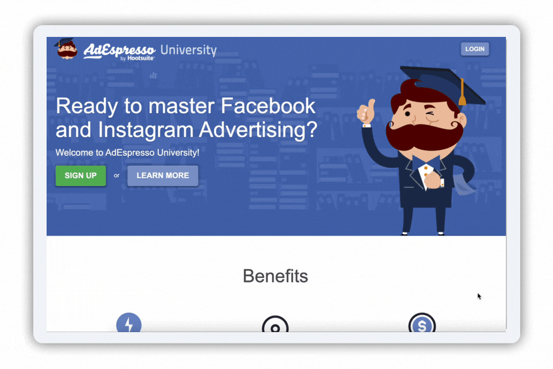 AdEspresso University Landing Page Example