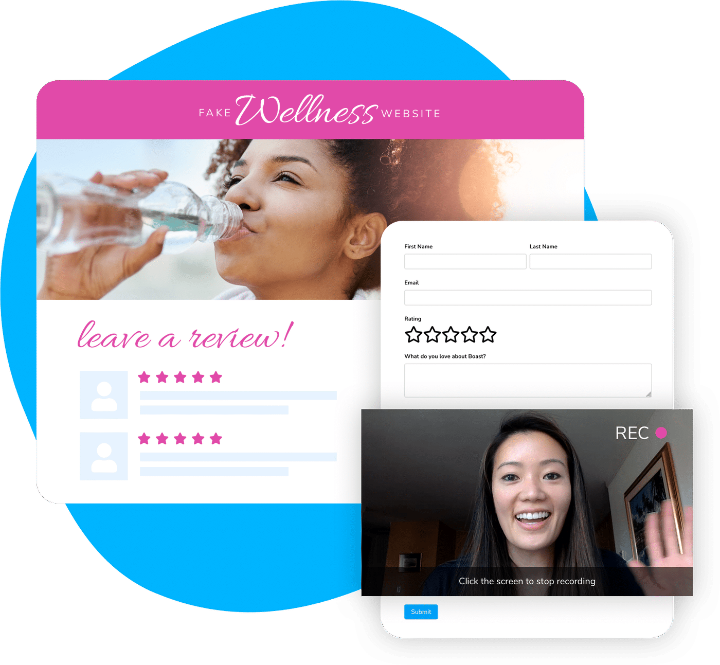 Health and wellness customer recording a video testimonial on her phone