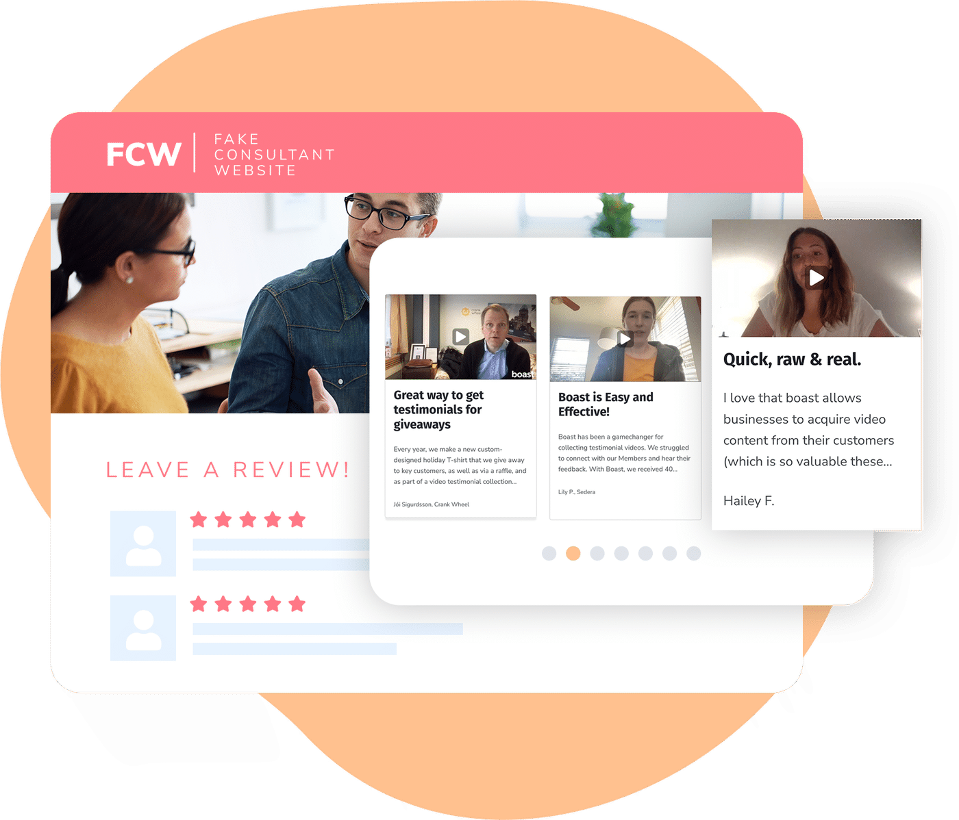 Testimonial library and display widgets in Boast