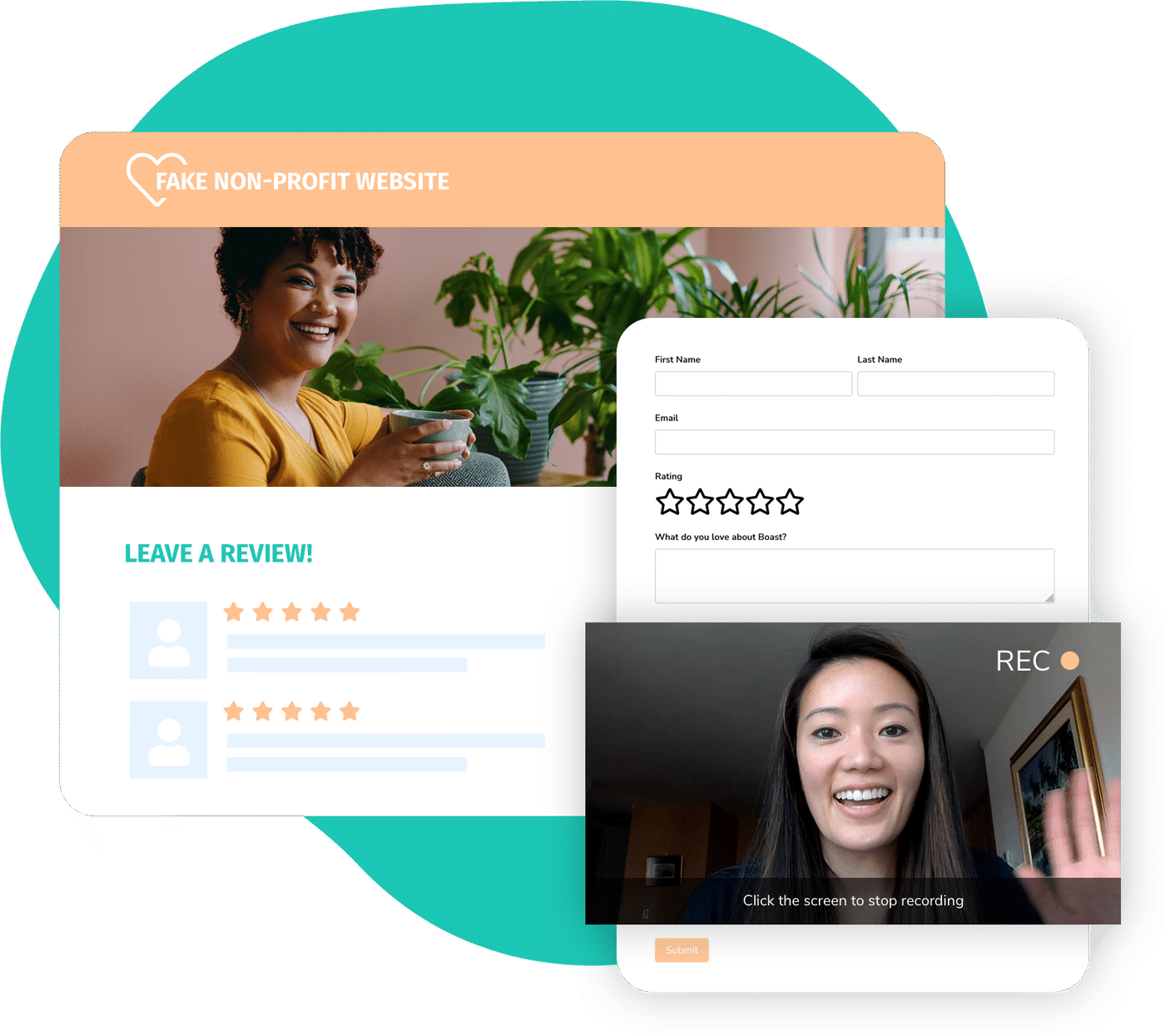 Boast feedback campaign form for a non-profit organization