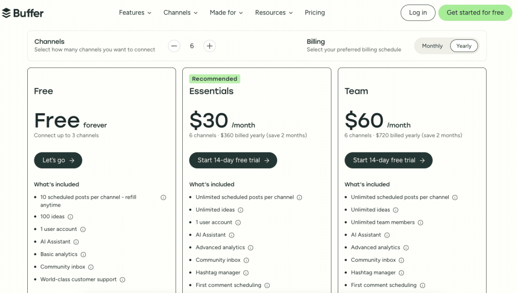 Buffer pricing 2026